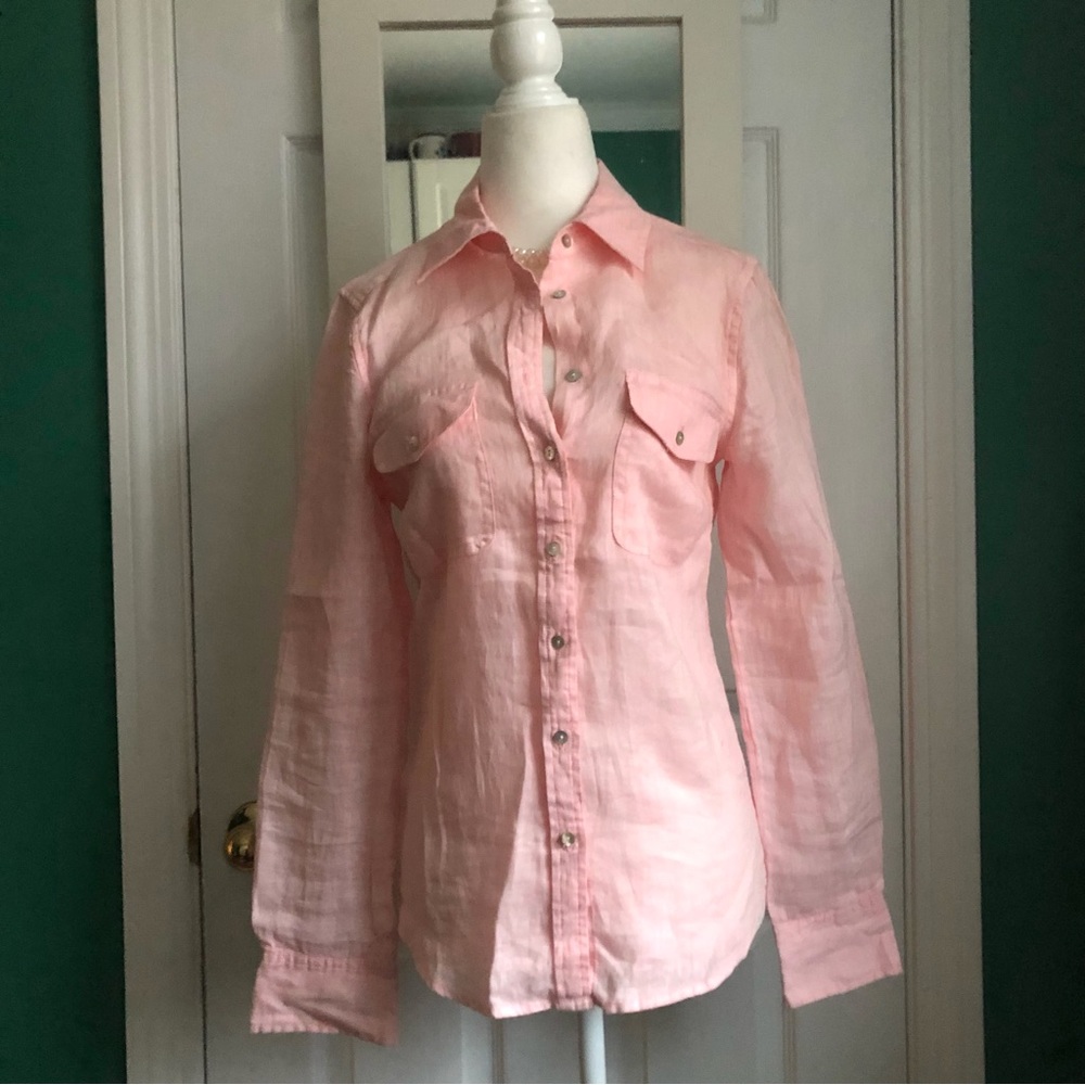 Peach 100% Linen Button Down Blouse/top size S